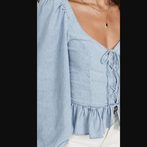 NWT SHOPBOP LOVE THE LABEL DENIM PUFF SLEEVE TOP SIZE S - Picture 5 of 5